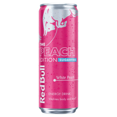 Red Bull energy drink Peach Edition Sugarfree 355ml, imported from the UK