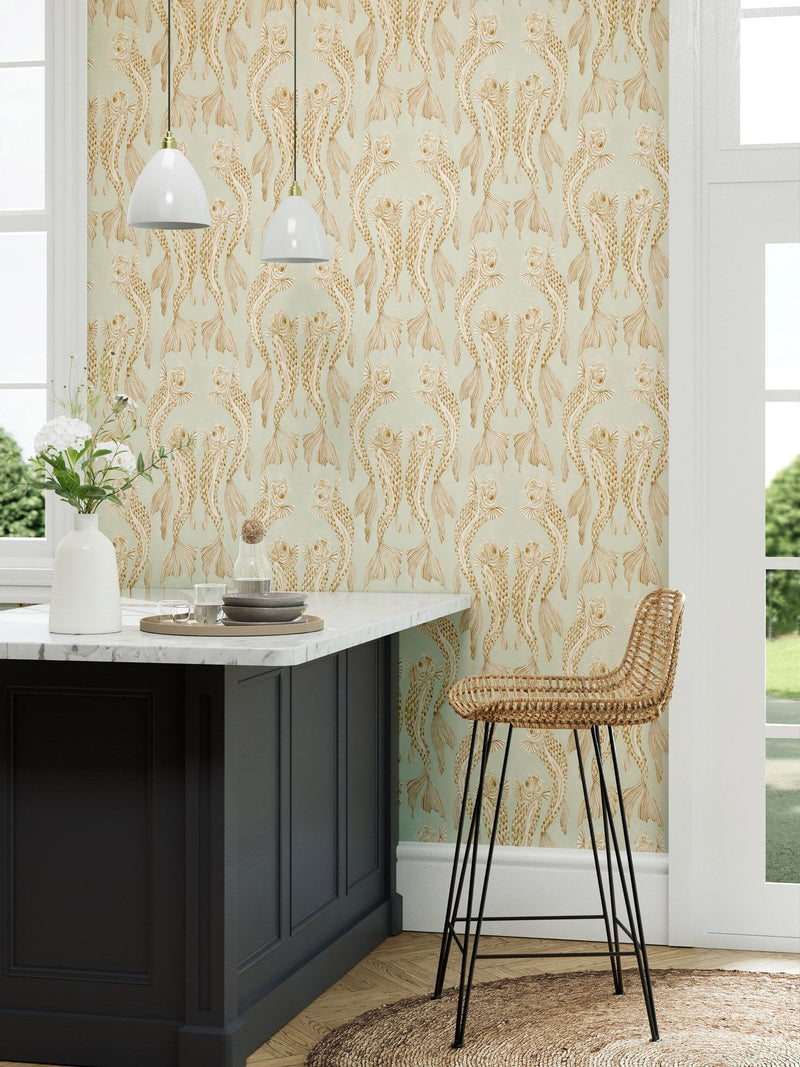 Sanderson Green Voyaging Koi wallpaper 10.05m - British product