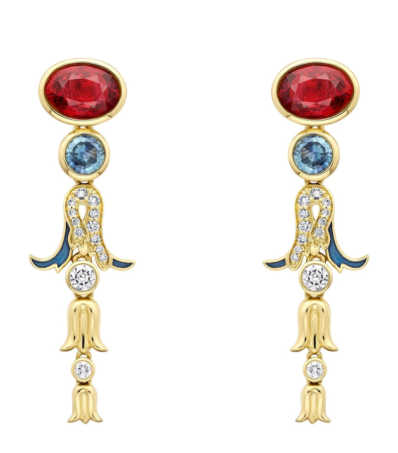 Boodles Presence Chamber drop earrings with diamonds and gemstones (British brand)