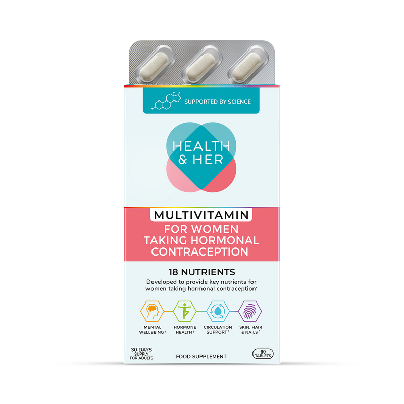 Health & Her contraceptive multivitamin support 60 tablets (British brand)