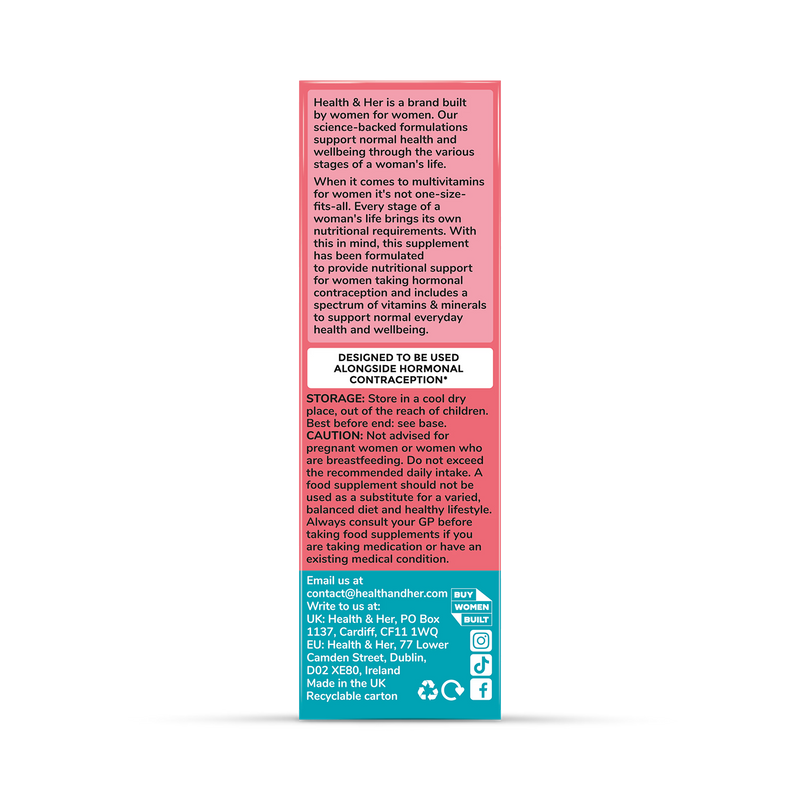 Health & Her contraceptive multivitamin support 60 tablets (British brand)