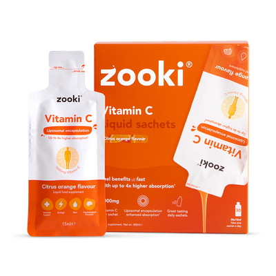 Holland & Barrett Zooki Liposomal Vitamin C Citrus Orange Liquid Sachets 30 x 15ml- Buy online at McGrocer
