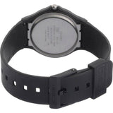 Casio analogue watch with white dial and black resin strap (British brand)