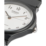 Casio analogue watch with white dial and black resin strap (British brand)
