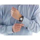 Casio analogue watch with white dial and black resin strap (British brand)