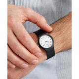 Casio analogue watch with white dial and black resin strap (British brand)