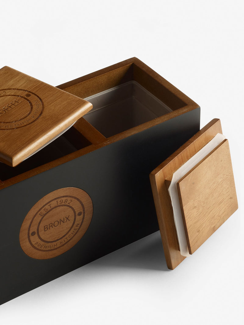 Bronx Wood Black Storage Jar for tea, coffee, and sugar (British brand)