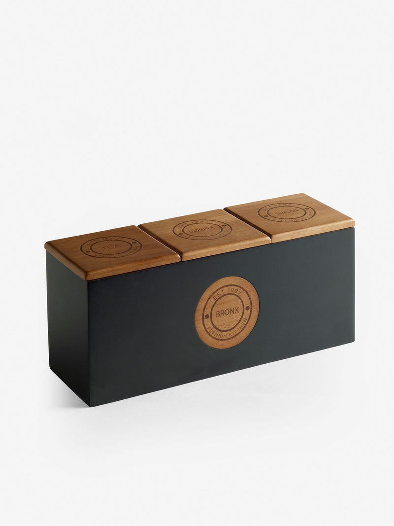 Bronx Wood Black Storage Jar for tea, coffee, and sugar (British brand)