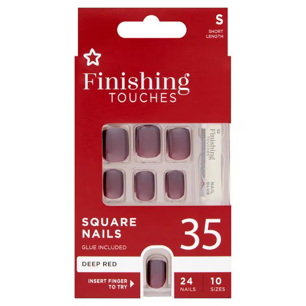 Finishing Touches deep red square nails 24pcs (British brand)