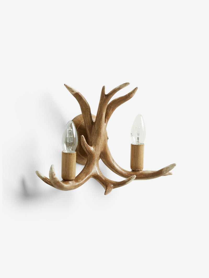 Antler wall light, natural wood-effect finish (British brand)