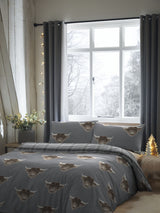 Fusion Grey Highland Cow Easy Care Duvet Cover and Pillowcase Set