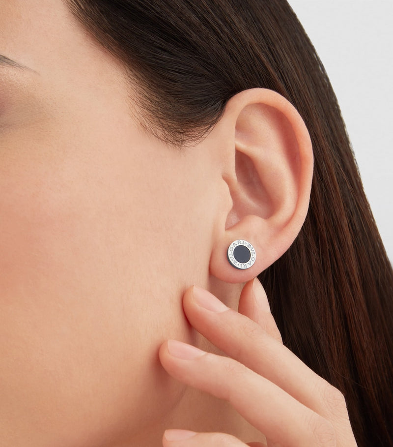 Bvlgari white gold and onyx stud earring, imported from the UK