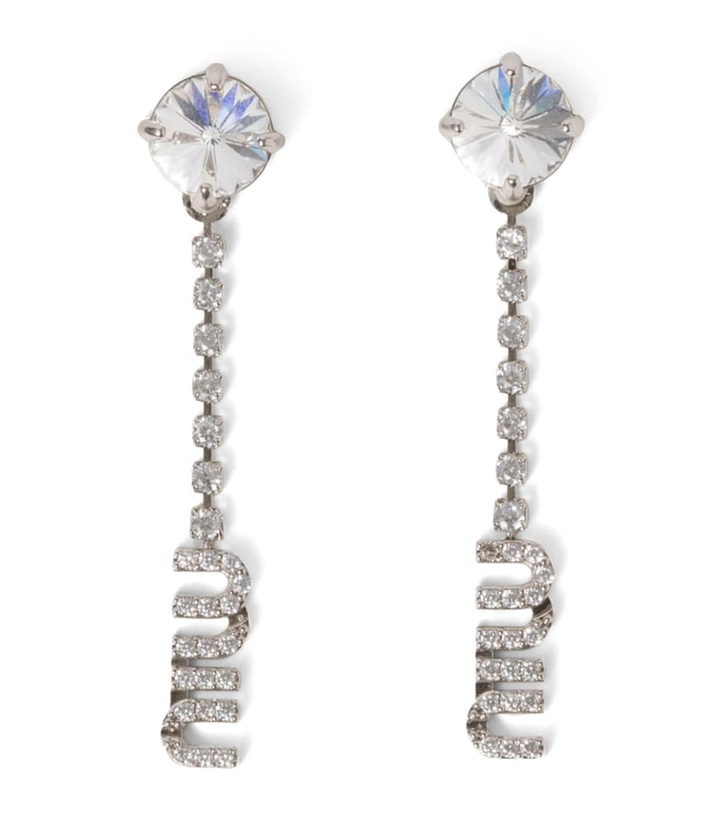 Miu Miu crystal-embellished logo drop earrings (British brand)