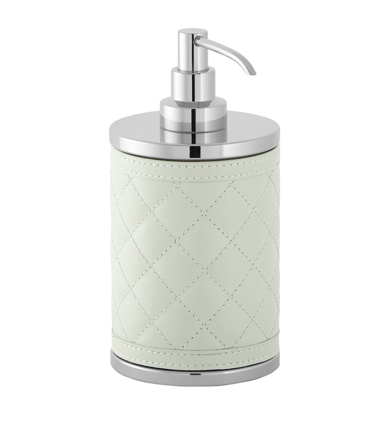 Riviere quilted leather Alghero diamonds soap dispenser with golden accents, 18cm height, imported from the UK