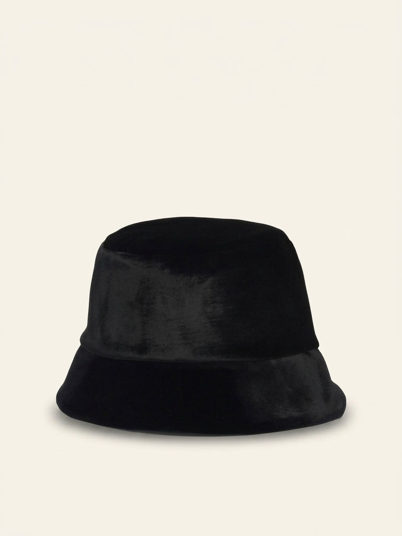 Prada velvet bucket hat with tapered brim, imported from the UK