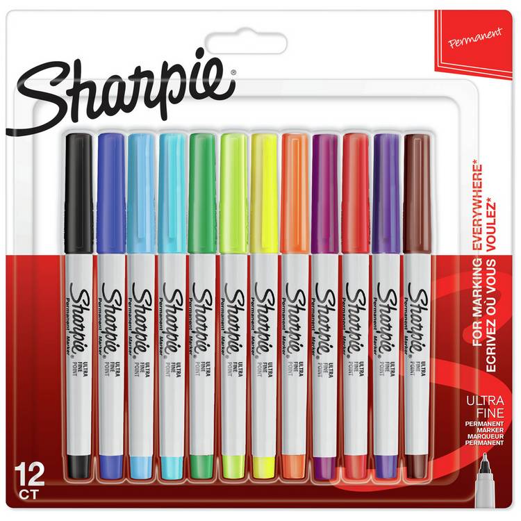 Sharpie ultra fine permanent markers 12 assorted colours (British brand)