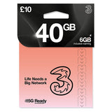 Three 40GB Pay As You Go data SIM card, UK version