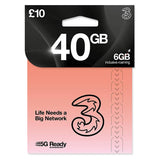 Three 40GB Pay As You Go data SIM card, UK version