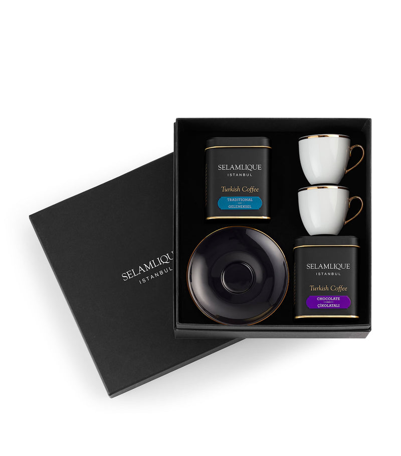 Selamlique Turkish coffee and cup set with traditional and chocolate blends (British brand)