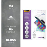 Fellowes A3 laminating pouches 25 pack 80 micron (British brand)