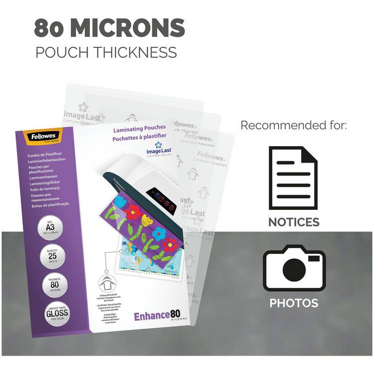 Fellowes A3 laminating pouches 25 pack 80 micron (British brand)