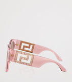 Versace blush pink crystal-embellished rectangle sunglasses, UK version