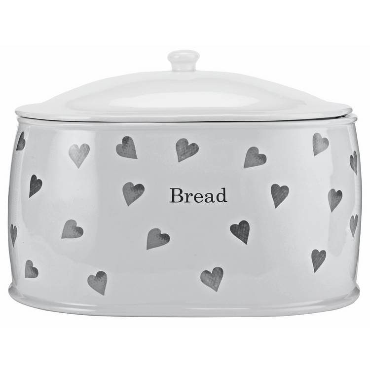 Argos Home white hearts stoneware bread bin (British brand)