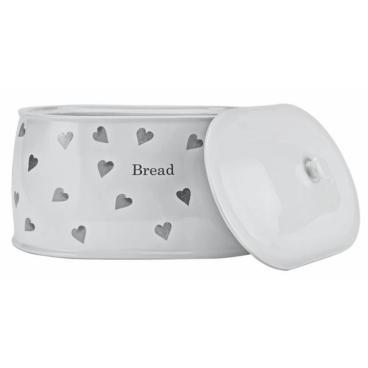 Argos Home white hearts stoneware bread bin (British brand)