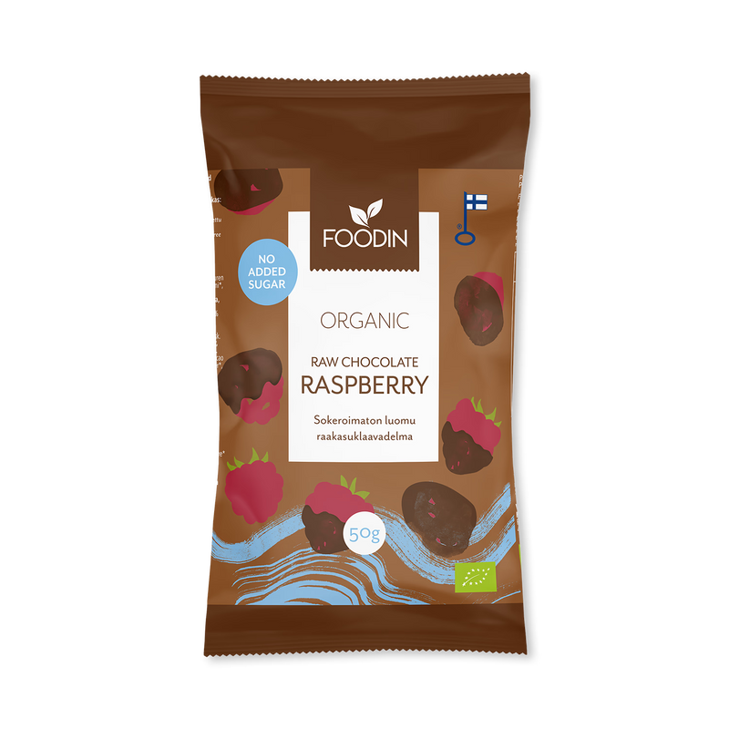 Organic raw chocolate with raspberry 8x50g, UK version