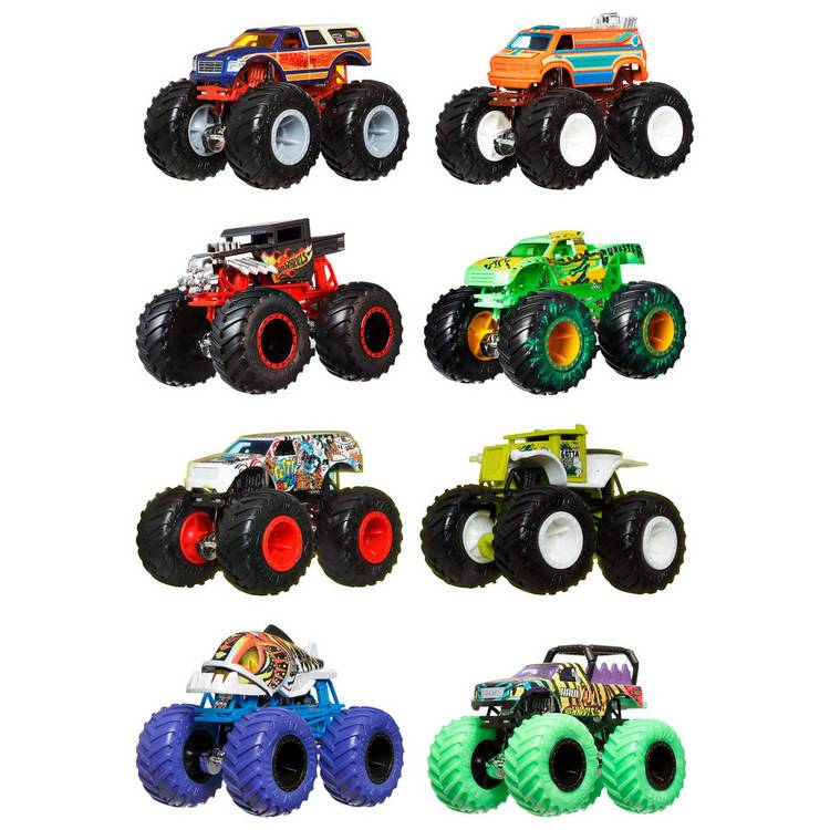 Hot Wheels Monster Trucks two-pack 1:64 scale character vehicles, imported from the UK