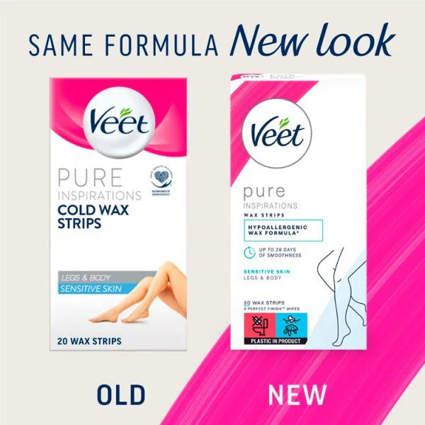 Veet Pure Inspiration wax strips for legs 20 count (British brand)