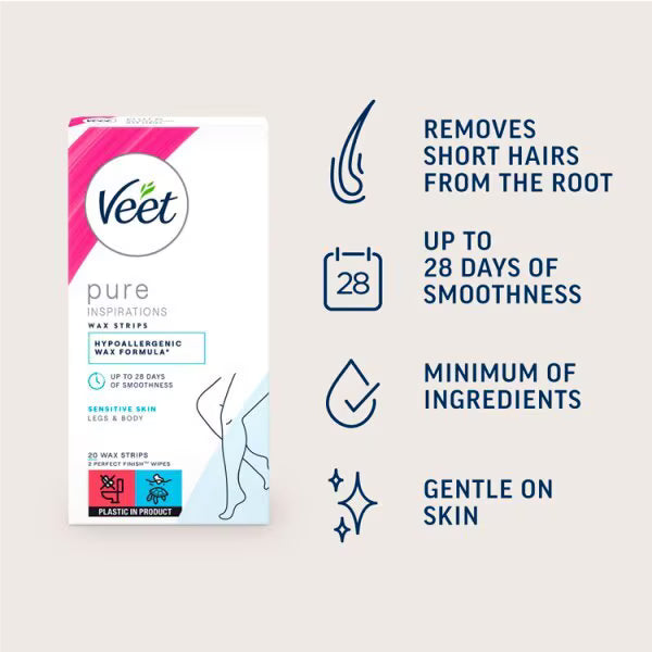 Veet Pure Inspiration wax strips for legs 20 count (British brand)