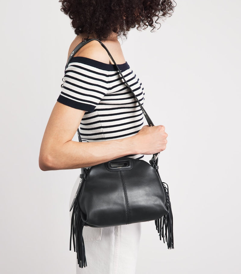 Maje Miss M mini leather bag with fringed detailing, imported from the UK