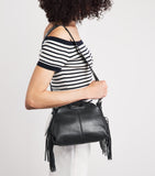 Maje Miss M mini leather bag with fringed detailing, imported from the UK