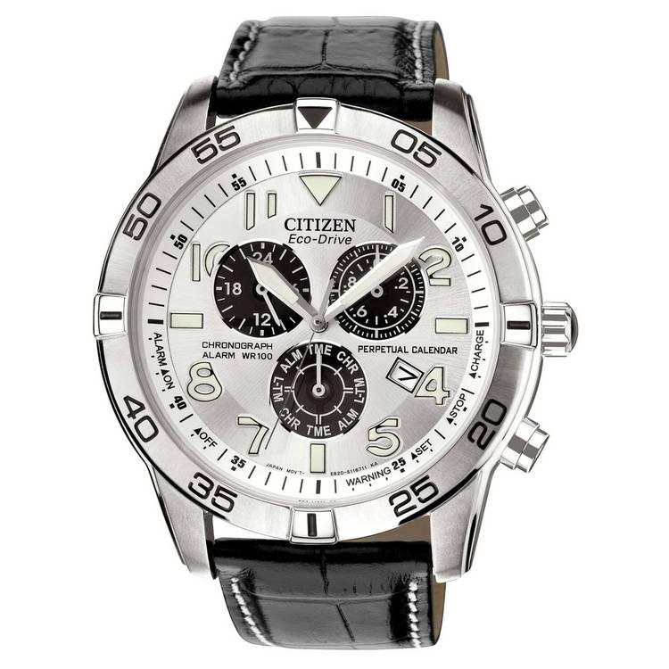 Citizen Eco-Drive men's watch black leather strap 45mm, imported from the UK