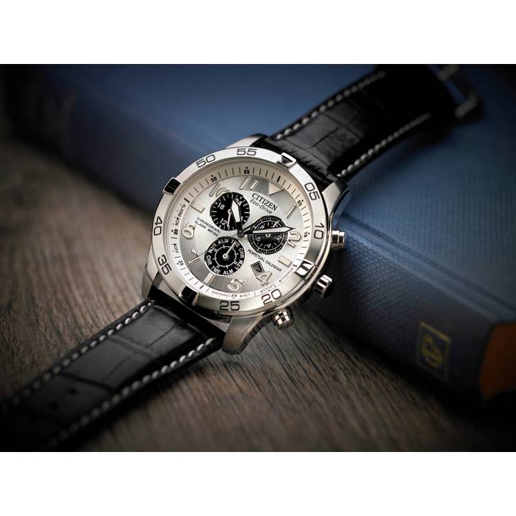 Citizen Eco-Drive men's watch black leather strap 45mm, imported from the UK