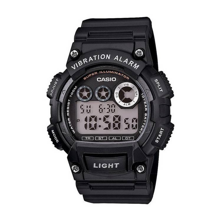 Casio watch vibration alarm black resin strap, UK version