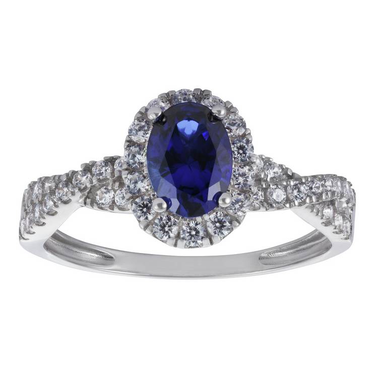 Revere cubic zirconia engagement ring with sapphire halo - British product