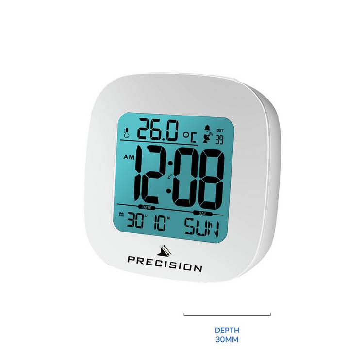Precision radio controlled alarm clock white, imported from the UK