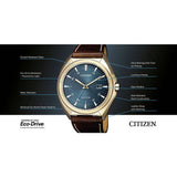 Citizen Eco-Drive brown leather strap watch 44mm, imported from the UK