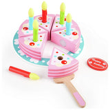 Chad Valley wooden birthday cake set with slices and candles - British product