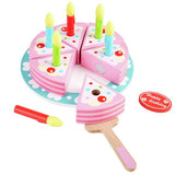 Chad Valley wooden birthday cake set with slices and candles - British product