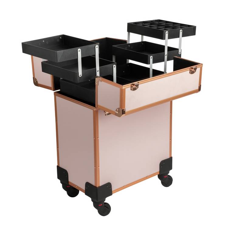 Pink professional make-up trolley case aluminium - British product
