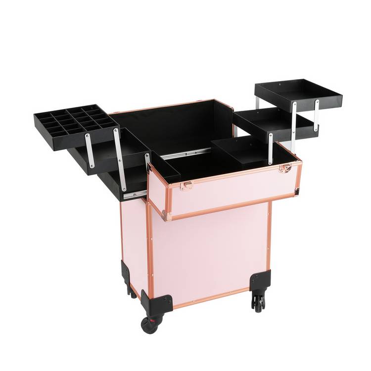 Pink professional make-up trolley case aluminium - British product