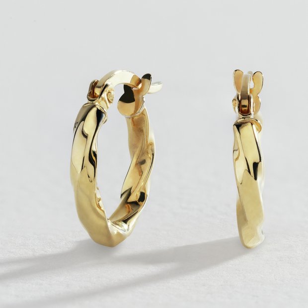 Revere 9ct gold plated twist hoop earrings 15mm, imported from the UK