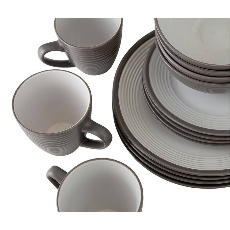 Argos Home ribbed stoneware dinner set grey 16 piece - British product