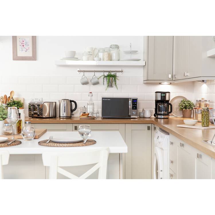 Russell Hobbs compact microwave 800W 20L stainless steel, imported from the UK