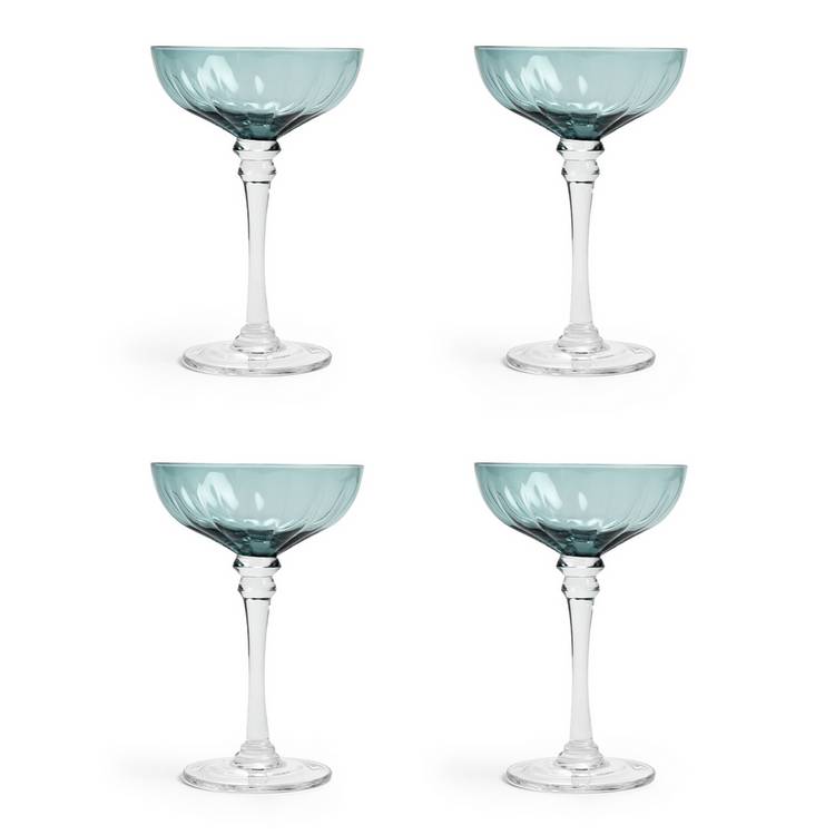 Habitat Japonica champagne coupe set teal glass, imported from the UK