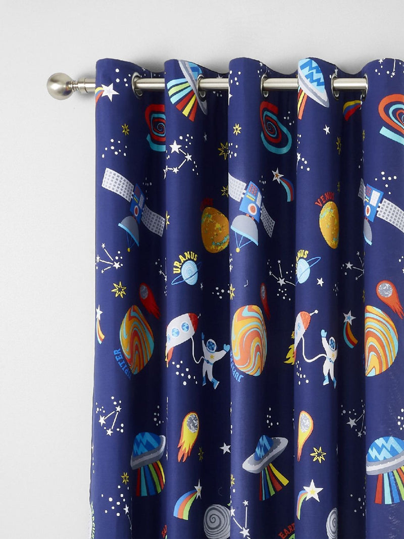 Catherine Lansfield Blue Lost In Space reversible lined eyelet curtains 168x183cm, UK version