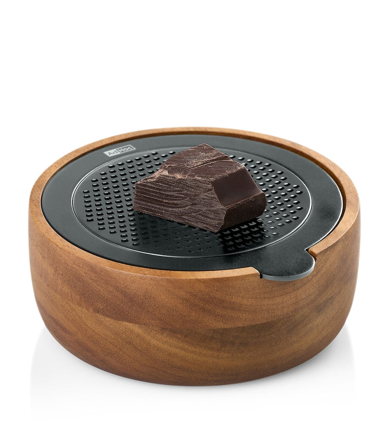 AdHoc fine round grater with acacia wood serving bowl - British product
